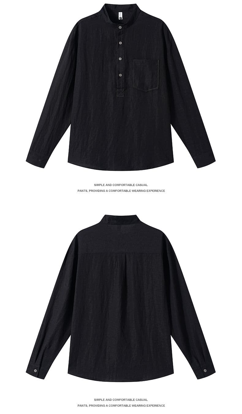 트렌드 새로운 아마 남자 긴팔 POLO 셔츠 미니멀리즘 캐주얼 단색 얇은 스타일 편안함 통기성 루즈핏 주간 실크 티셔츠 상세 이미지 11