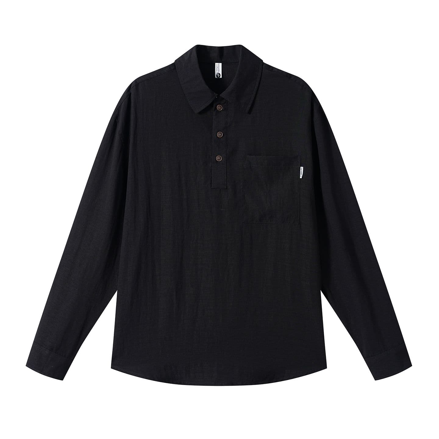 가을 얇은 스타일 주머니 단색 남성 POLO 셔츠 미니멀리즘 캐주얼 주간 실크 아마 풀오버 맨위 루즈핏 남성 의류 티셔츠 이미지 3