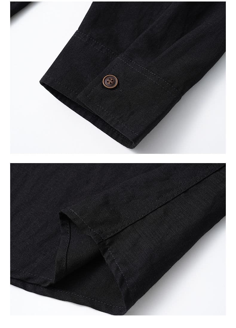 가을 얇은 스타일 주머니 단색 남성 POLO 셔츠 미니멀리즘 캐주얼 주간 실크 아마 풀오버 맨위 루즈핏 남성 의류 티셔츠 상세 이미지 14