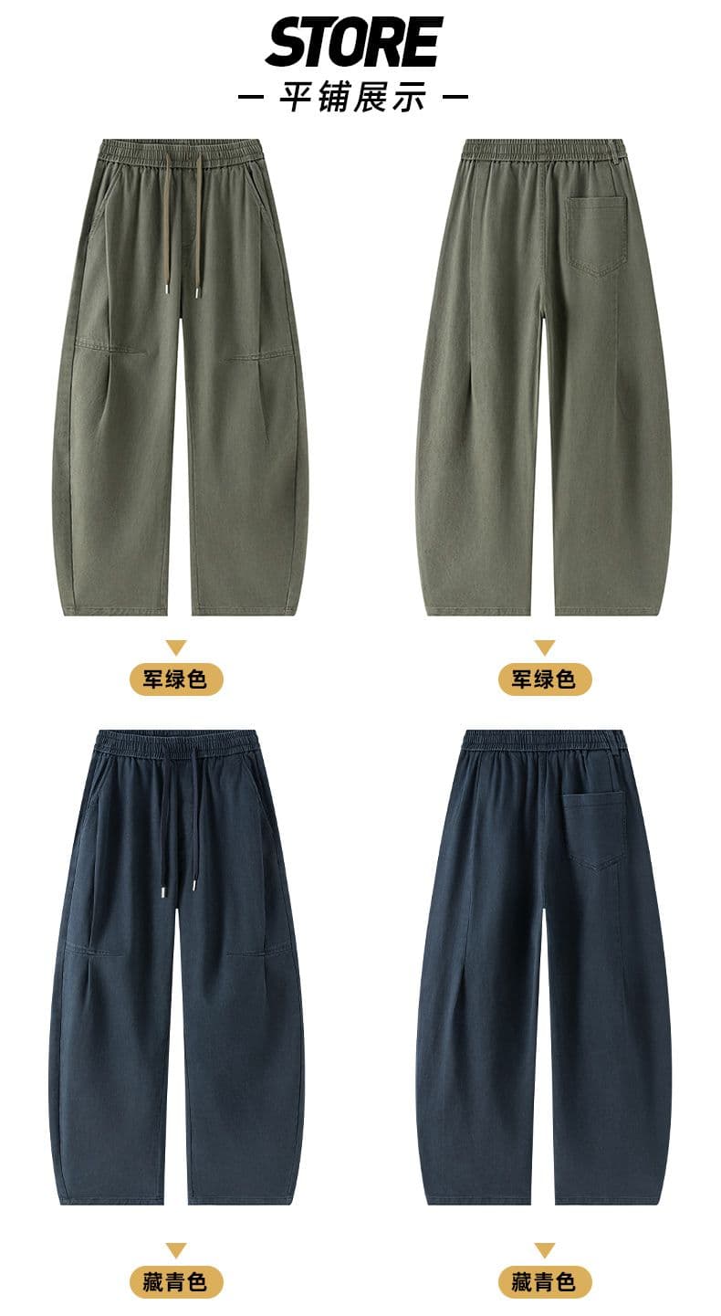 조수 브랜드 남성 순면 주름 모통이 칼 바지 2026 새로운 캐주얼 스트레이트 루즈핏 아메리칸 높음 거리 와이드 레그 팬츠 긴 바지 상세 이미지 18