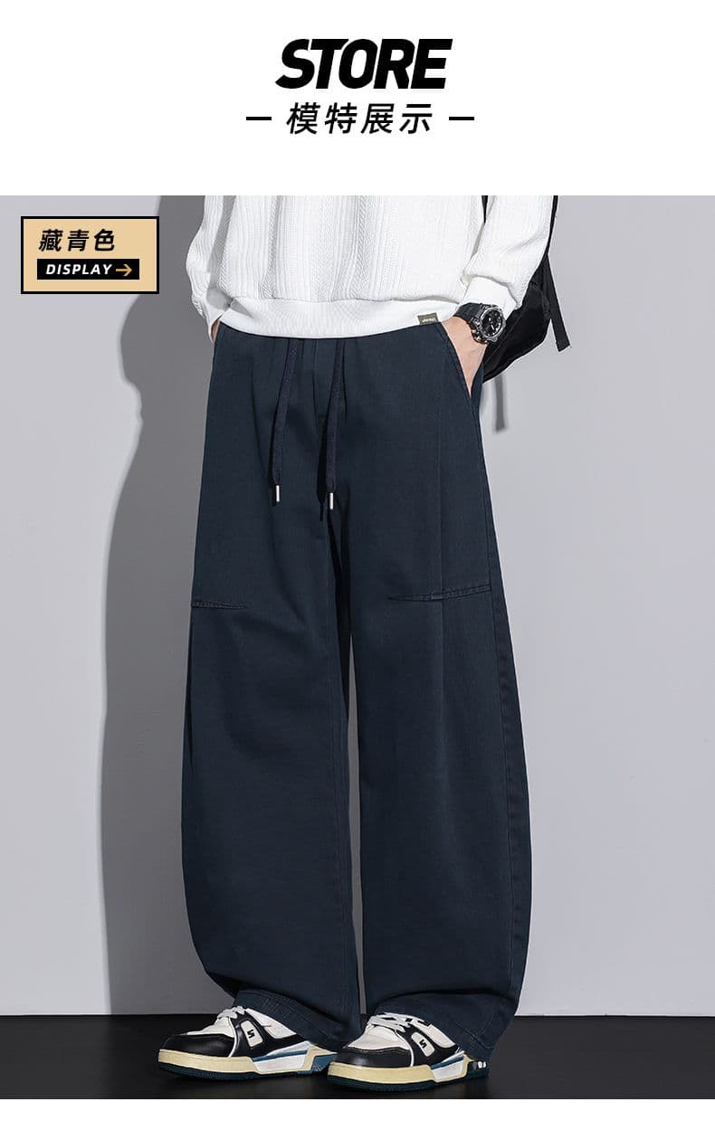 조수 브랜드 남성 순면 주름 모통이 칼 바지 2026 새로운 캐주얼 스트레이트 루즈핏 아메리칸 높음 거리 와이드 레그 팬츠 긴 바지 상세 이미지 9