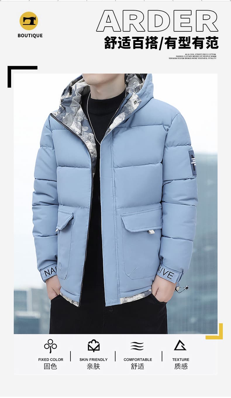 면 옷 가을 겨울 남성 폭발 루즈핏 패딩 재킷 높은 품질 두꺼운 보온 방한 방수 재킷 후드 남성 의류 상세 이미지 4