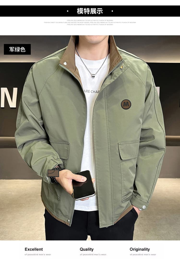 국경 간 봄 가을 중청년 워크웨어 요금 외투 남성 모자 포함 셔츠 조수 브랜드 루즈핏 스탠드 칼라 재킷 맨위 상세 이미지 8
