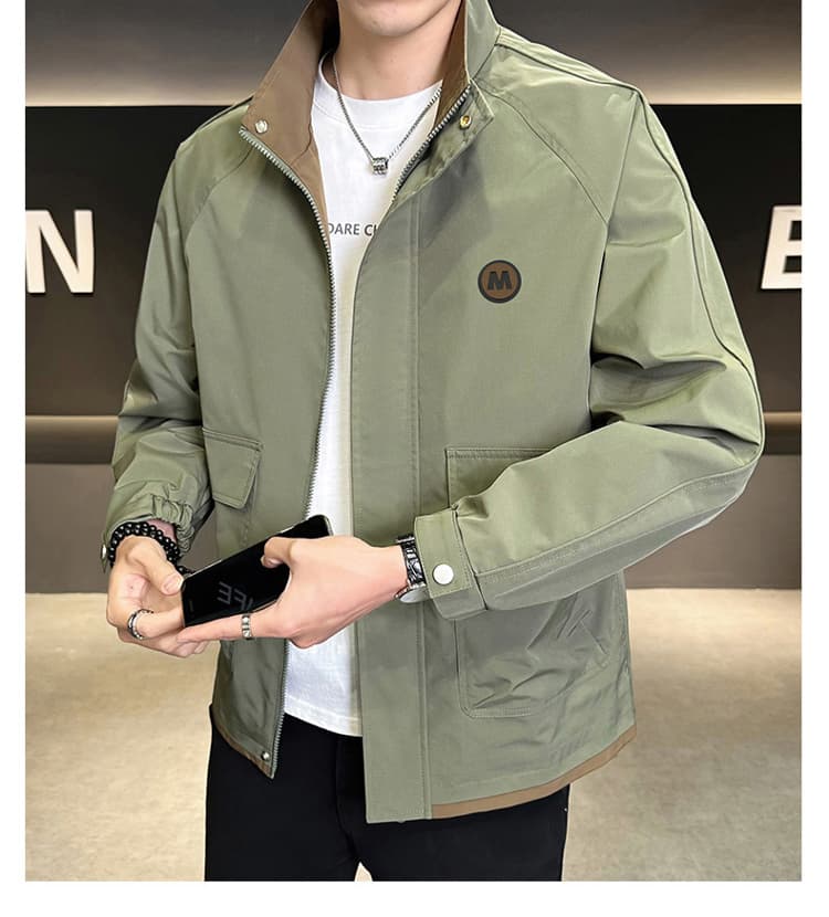 국경 간 봄 가을 중청년 워크웨어 요금 외투 남성 모자 포함 셔츠 조수 브랜드 루즈핏 스탠드 칼라 재킷 맨위 상세 이미지 9