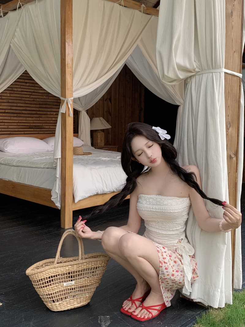 실사 정가 패션 세트 레이스 조각 튜브탑 조끼 꽃무늬 반신 스커트 인어 꼬리 스커트 투피스 세트 상세 이미지 2