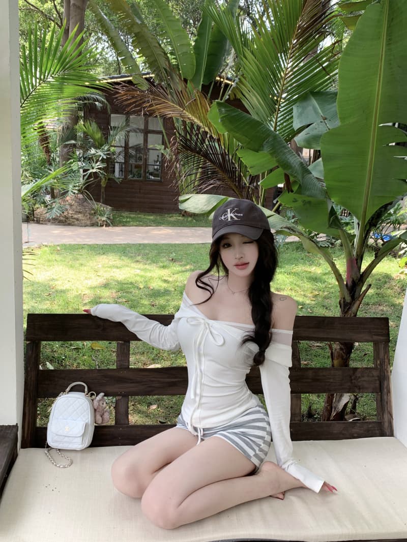 오프숄더 폴로 칼라 망사 패치워크 기본 셔츠 여성 몸매 가꾸기 나비 넥타이 니트 스웨터 상세 이미지 4