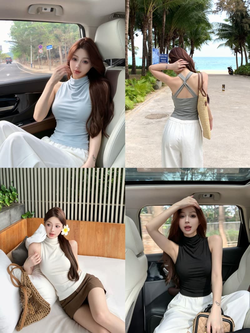 실사 정가 작은 말 자수 백리스 티셔츠 여성 라이 경기 서울 주간 실크 흔들다 칼라 조끼 느긋한 맨위 이미지 4