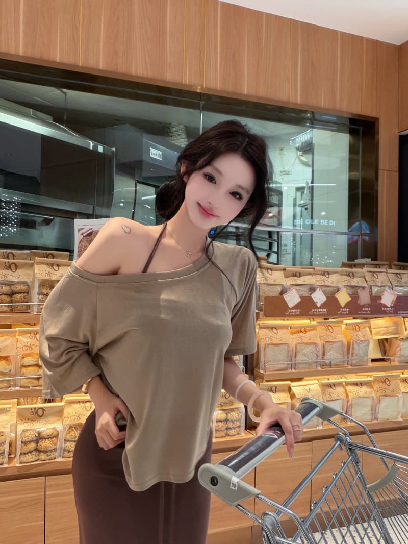 실사 정가 여름 순수한 욕망 바람 핫걸 새는 어깨 블라우스 행침 목 조끼 인어 꼬리 반신 스커트 슬림해 보이는 3종 세트 이미지 4