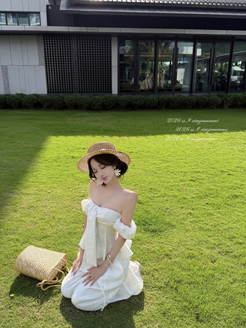 실사 정가 디자인 센스 오프숄더 소매 커버 스트랩 튜브탑 허리 수축 맨위 마 센스 레이스 도루 도루 바지 세트 상세 이미지 14