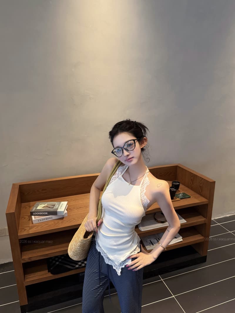 실사 정가 달콤한 매운맛 레이스 측면 행침 목 조끼 섹시함 백리스 외출용 몸매 가꾸기 맨위 스트라이프 나팔 바지 상세 이미지 9