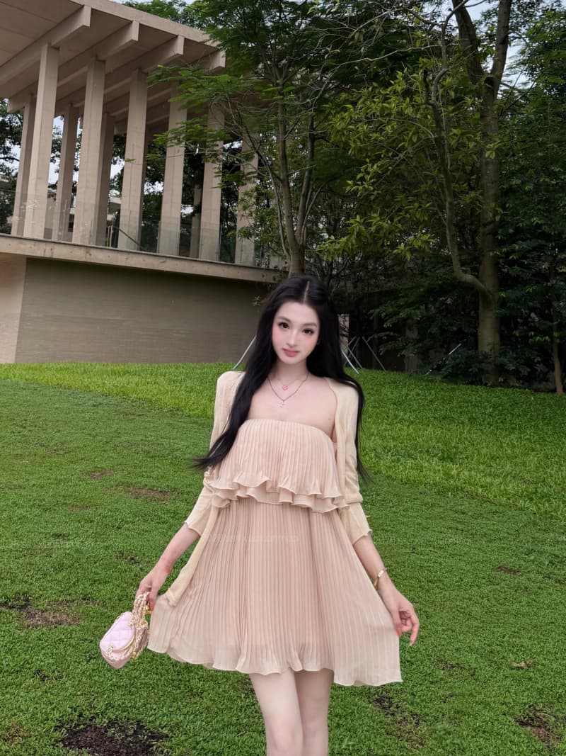 실사 정가 느슨함 하고 싶은 대로 하게 하다 순수한 욕망 튜브탑 플리츠 루즈핏 점프 슈트 치마 세트 짧은 스커트 투피스 세트