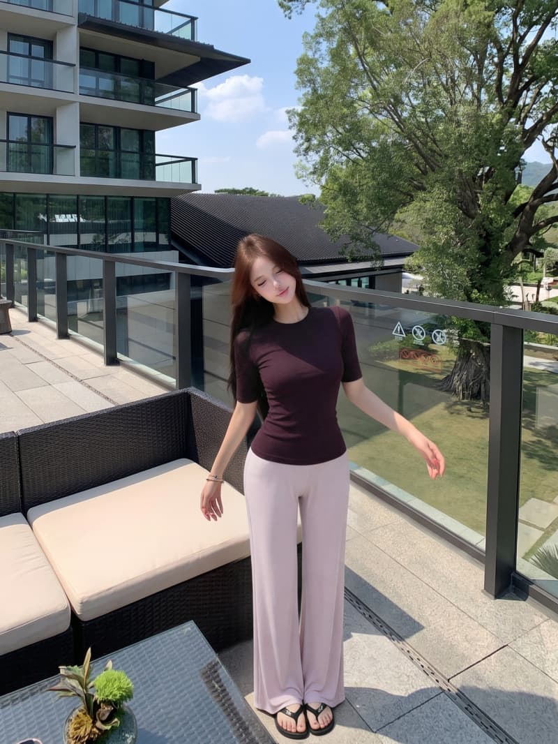 실사 정가 둘 색상 중간 소매 티셔츠 여성 몸매 가꾸기 슬림해 보이는 다용도 스트레이트 도루 센스 캐주얼 바지 여름 세트 상세 이미지 1