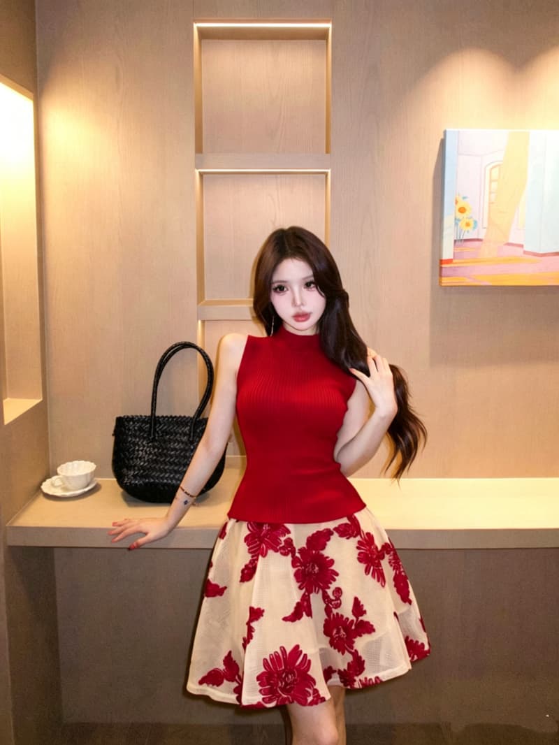 실사 정가 라이 경기 서울 u 칼라 높음 폭탄 반소매 티셔츠 여성 자수 망사 푹신한 대 와이드 진자 반신 스커트 이미지 2