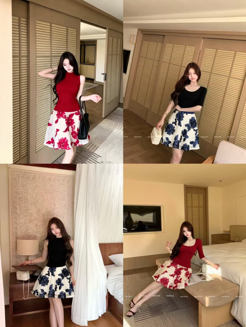 실사 정가 라이 경기 서울 u 칼라 높음 폭탄 반소매 티셔츠 여성 자수 망사 푹신한 대 와이드 진자 반신 스커트 상세 이미지 9
