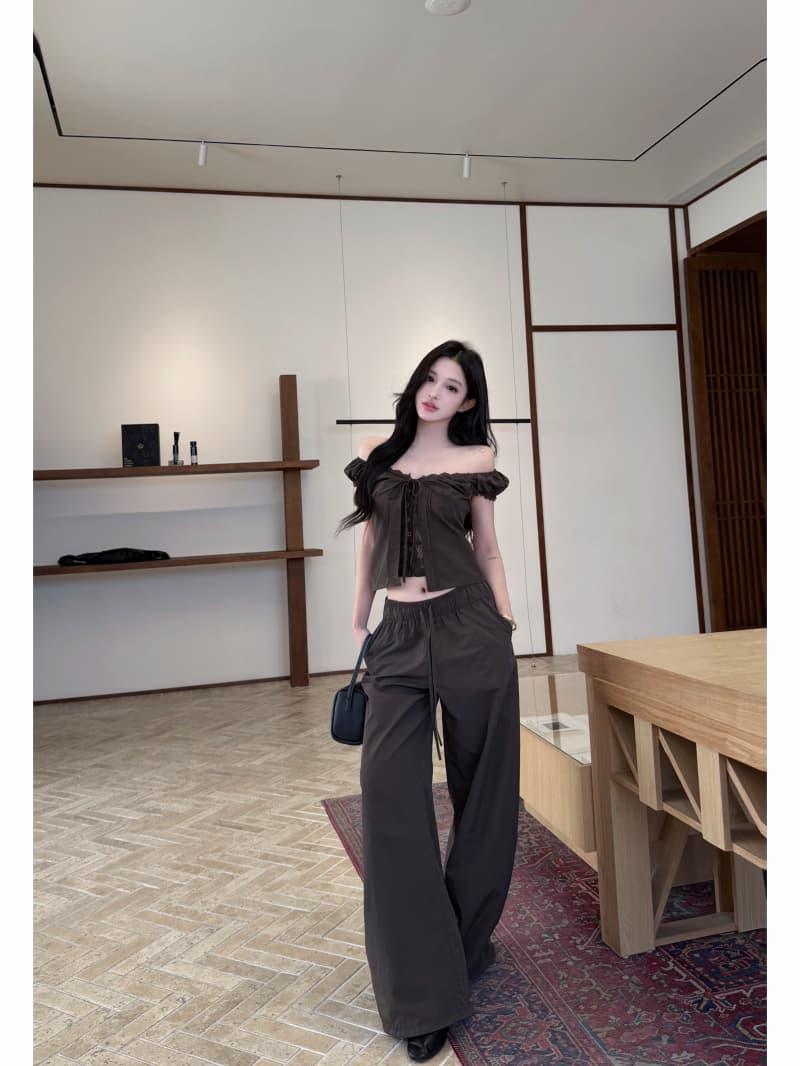 실사 정가 한 부서 페이크 레이어드 맨위 와이드 레그 팬츠 느슨함 캐주얼 자이언트 잘 생긴 고유 한 여름 작은 세트
