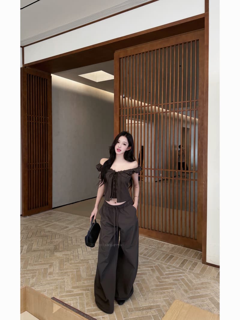 실사 정가 한 부서 페이크 레이어드 맨위 와이드 레그 팬츠 느슨함 캐주얼 자이언트 잘 생긴 고유 한 여름 작은 세트 상세 이미지 21