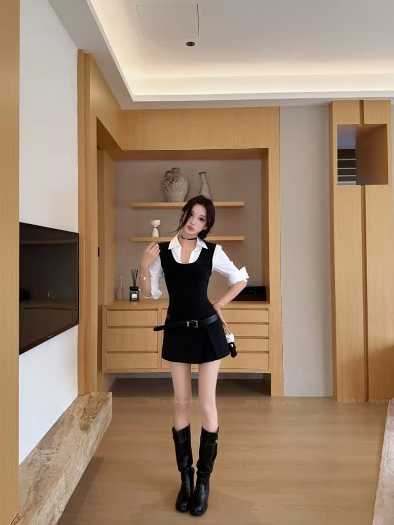실사 정가 가을 새로운 긴팔 몸매 가꾸기 슬림해 보이는 페이크 레이어드 디자인 센스 셔츠 상세 이미지 6