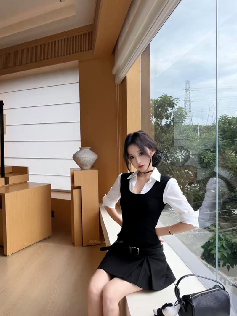 실사 정가 가을 새로운 긴팔 몸매 가꾸기 슬림해 보이는 페이크 레이어드 디자인 센스 셔츠 상세 이미지 8
