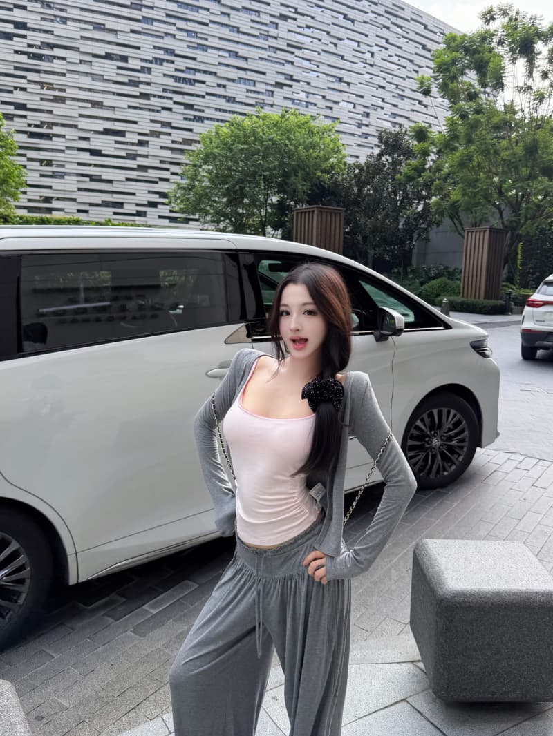 실사 정가 느슨함 한 바람 투피스 세트 오픈 가디건 행침 벨트 가슴 패드 몸매 가꾸기 슬림해 보이는 품격 조끼 맨위 이미지 2