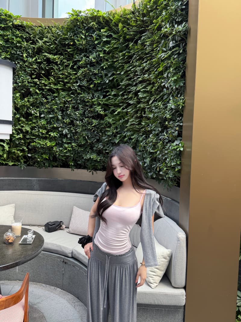 실사 정가 느슨함 한 바람 투피스 세트 오픈 가디건 행침 벨트 가슴 패드 몸매 가꾸기 슬림해 보이는 품격 조끼 맨위 상세 이미지 12