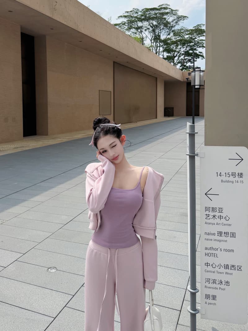 실사 정가 모달 면 후드 티 스웨터 여성 가을 맨위 캐미솔 캐주얼 바지 만 가져 가라. 세트 그룹 이미지 4