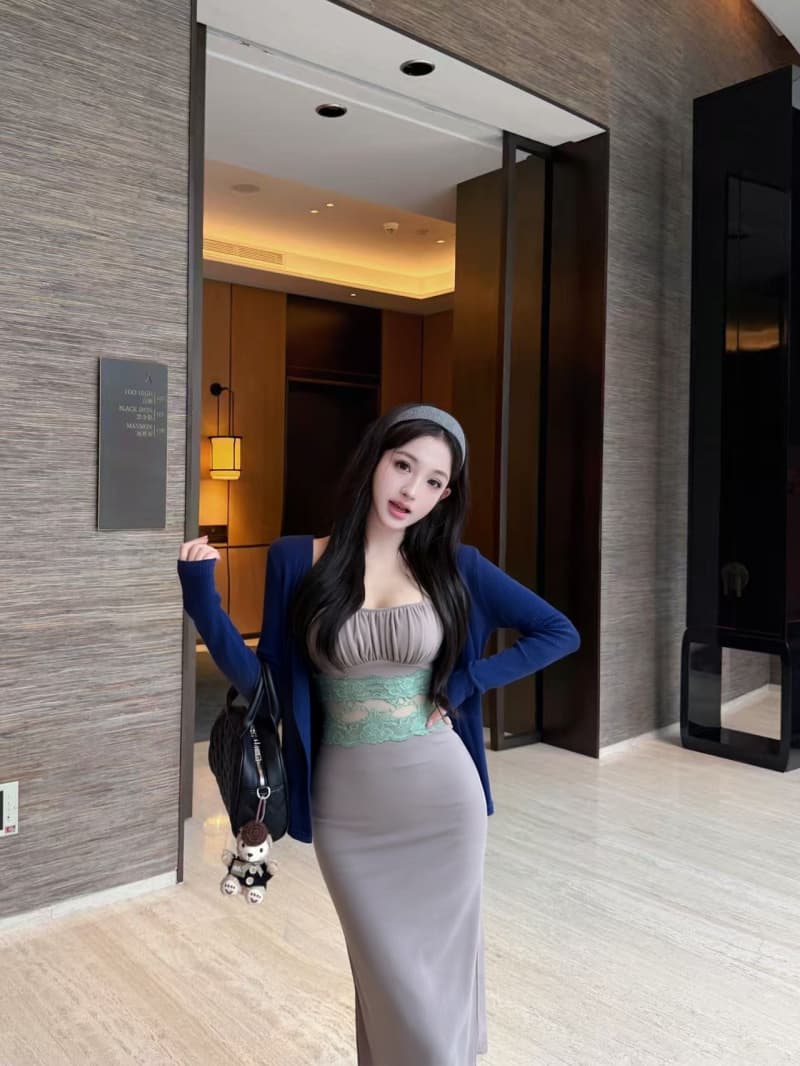 실사 정가 빛 산소 한 여성 슬립 레이스 조각 홀로우 아웃 드레스 이른 가을 타이트 스커트 순수한 욕망 한 부서 롱 스커트 상세 이미지 9