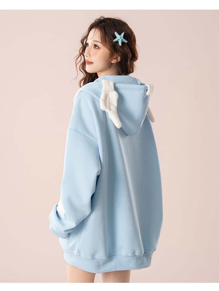 실사 아메리칸 oversize 귀여운 별 오픈 가디건 여성 코트 봄과 가을 루즈핏 느긋한 chic 커플 후드티 상세 이미지 24
