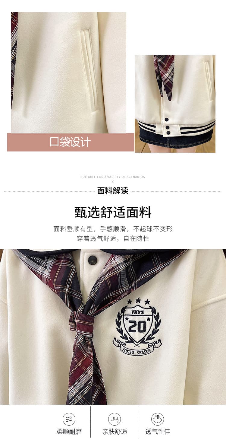 실사 학원 스타일 재킷 봄 가을 2026 새로운 해군 칼라 야구 유니폼 여성 봄 드레스 맨위 외국 가스 상세 이미지 6