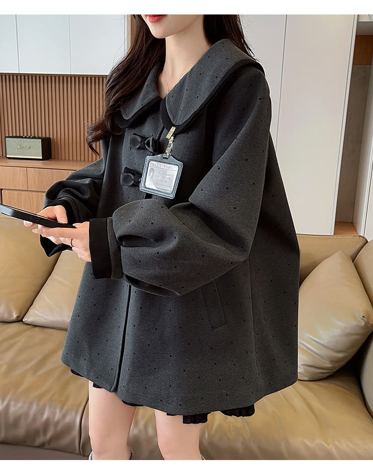 실사 jk 유니폼 모직 외투 루즈핏 코트 베이비 칼라 학원 스타일 중간 길이 상세 이미지 15