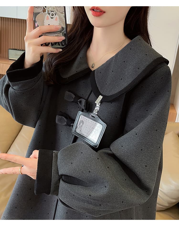 실사 jk 유니폼 모직 외투 루즈핏 코트 베이비 칼라 학원 스타일 중간 길이 상세 이미지 16
