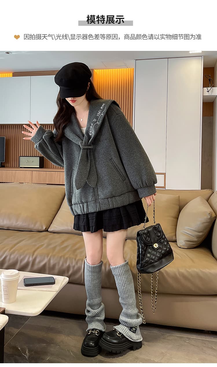 실사 학원 스타일 해군 칼라 쇼트 스타일 루즈핏 재킷 품격 연령 감소 알파벳 자수 재킷 상세 이미지 10