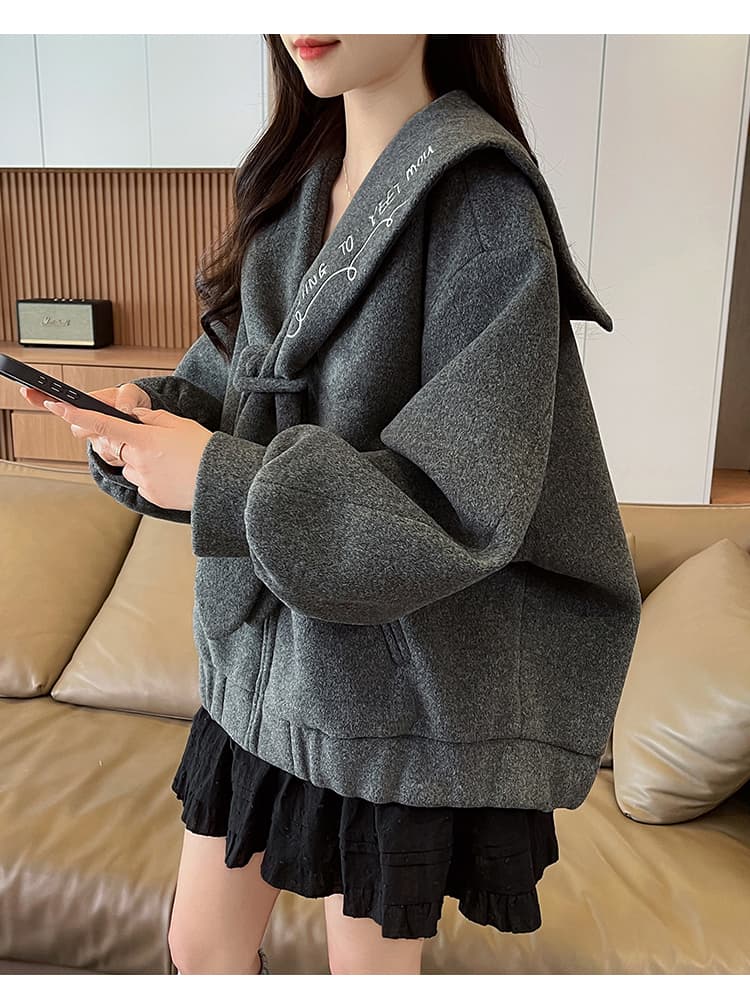 실사 학원 스타일 해군 칼라 쇼트 스타일 루즈핏 재킷 품격 연령 감소 알파벳 자수 재킷 상세 이미지 13