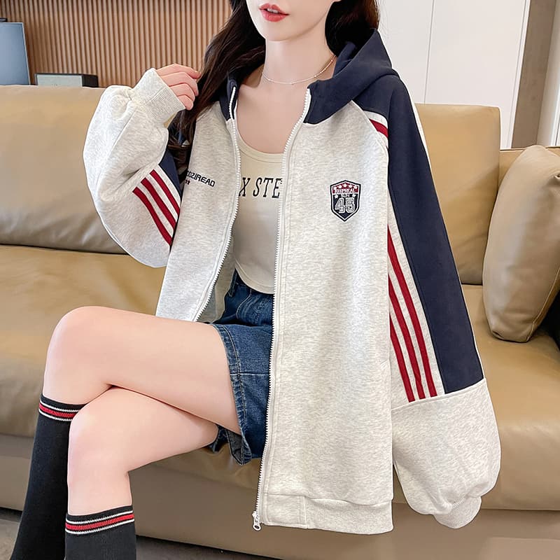 실사 가을 의상 재킷 2026 새로운 루즈핏 맨위 다용도 후드티 가을 의상 패치워크 색상 외국 가스 후드 재킷 이미지 4