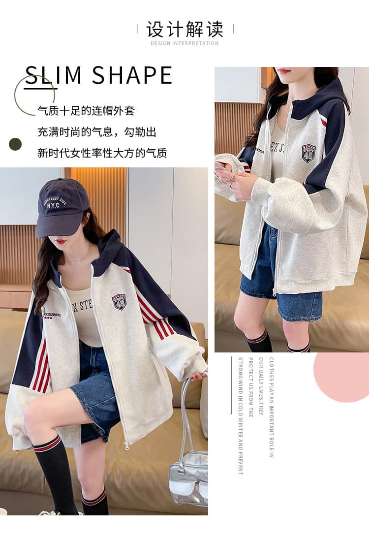 실사 가을 의상 재킷 2026 새로운 루즈핏 맨위 다용도 후드티 가을 의상 패치워크 색상 외국 가스 후드 재킷 상세 이미지 3