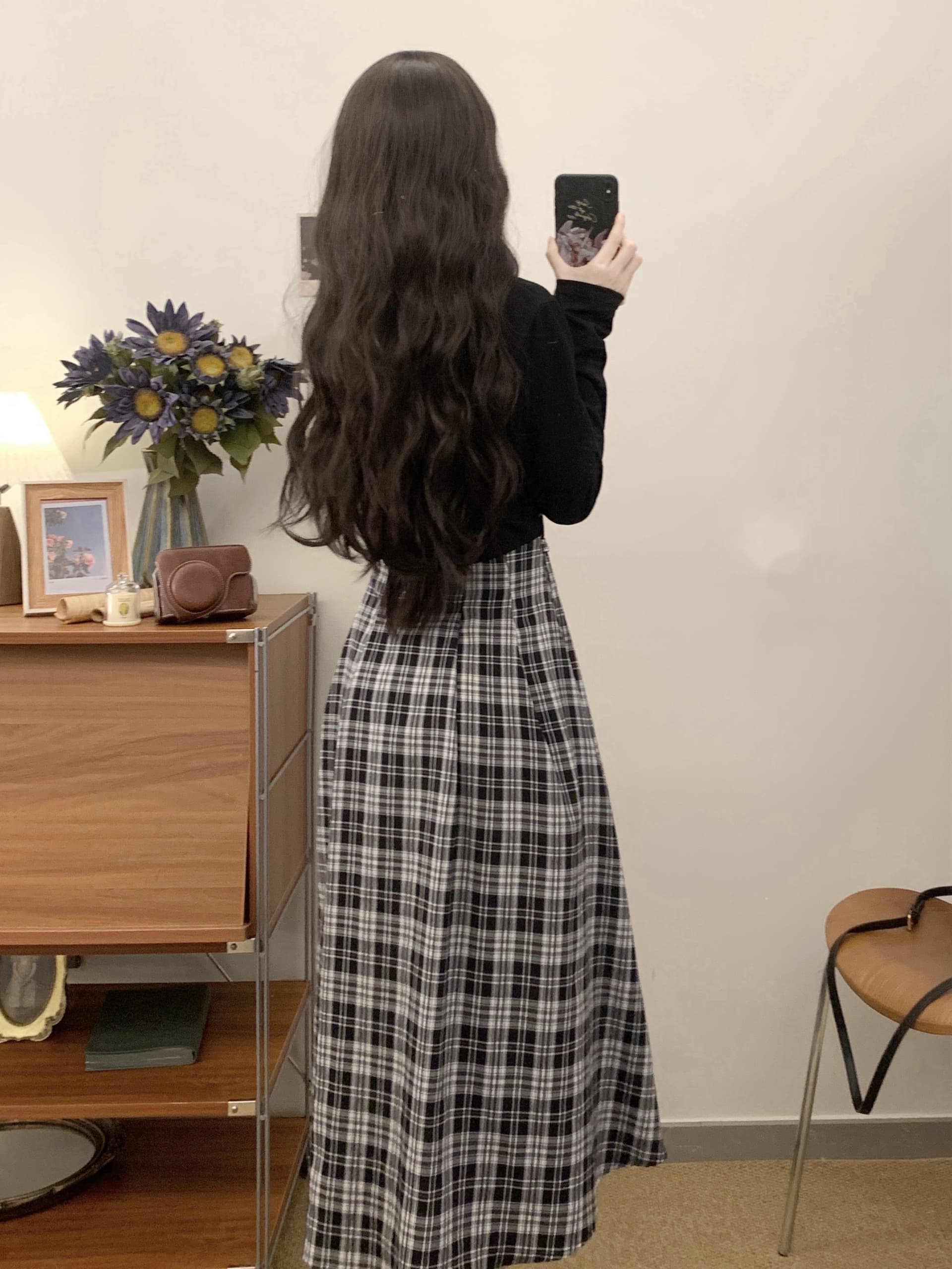 실사 2026 이른 가을 새로운 다용도 슬림해 보이는 패치워크 레트로 체크무늬 불규칙 치마 페이크 레이어드 드레스 상세 이미지 14