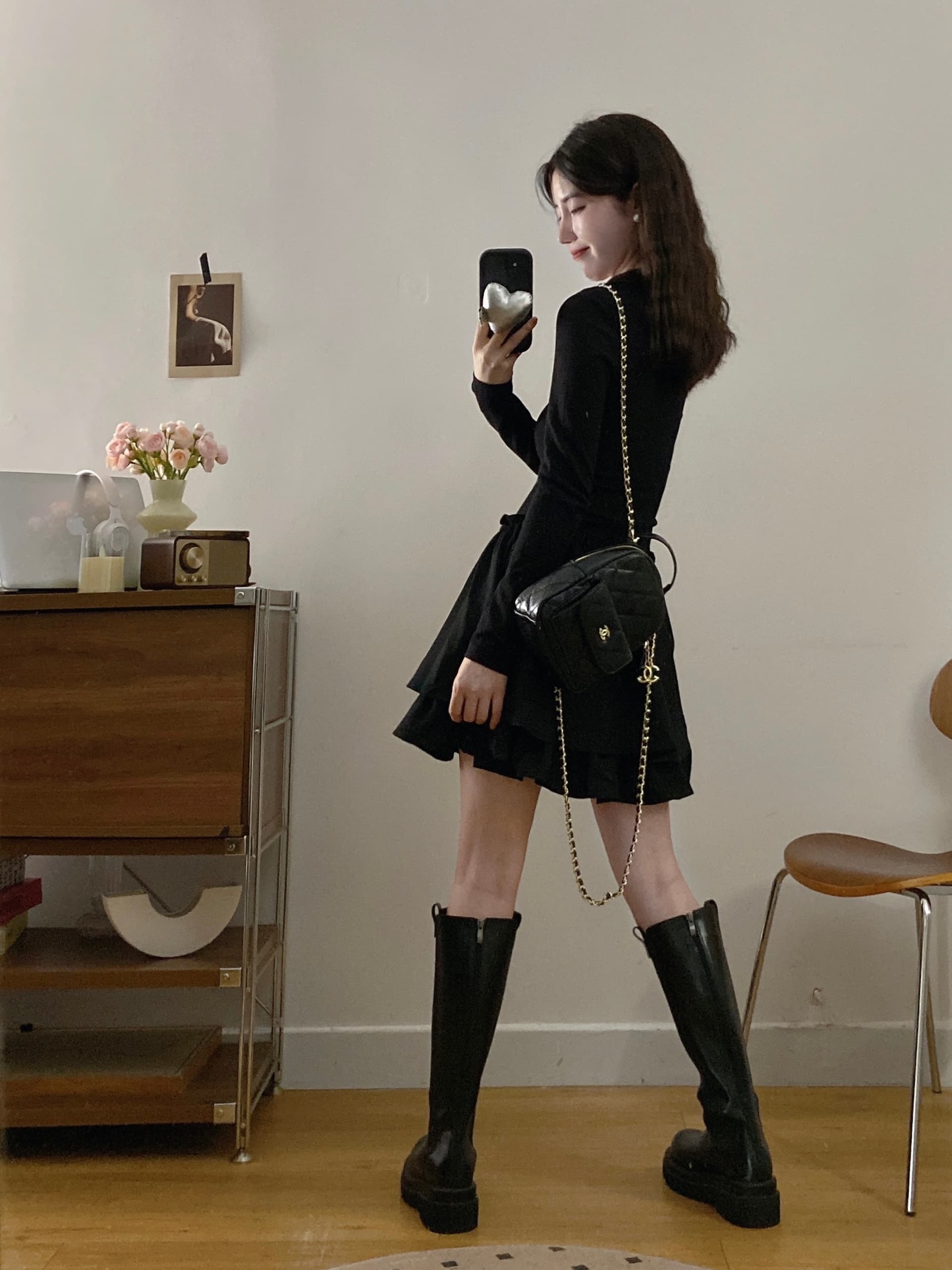 실사 2026 가을 새로운 프랑스식 학원 스타일 체크무늬 V넥 허리 수축 고급 센스 그는 벤 바람 드레스 상세 이미지 13