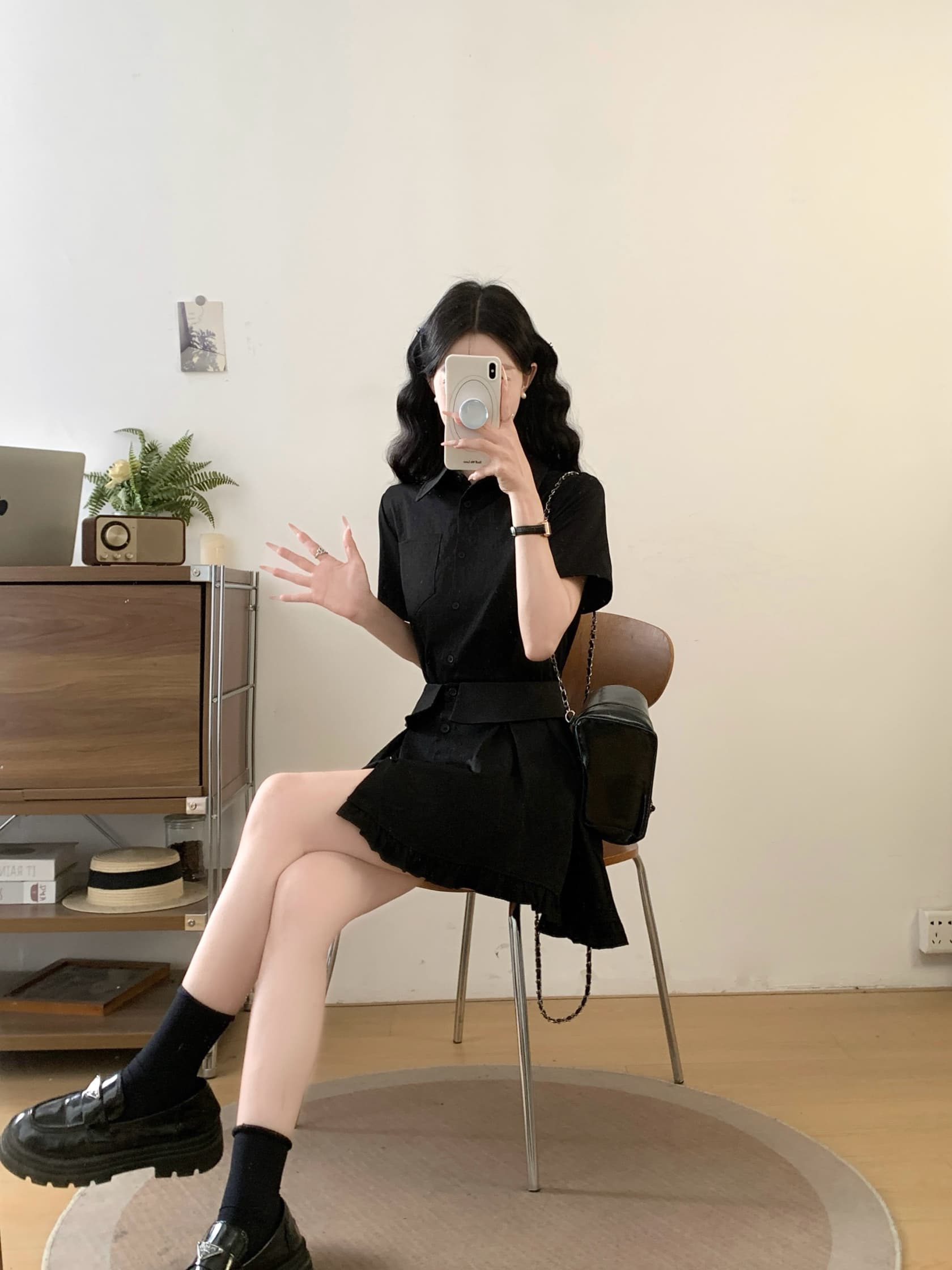 실사 2026 빅 사이즈 여성 의류 프랑스식 품격 페이크 레이어드 셔츠 드레스 지방 mm 고급 센스 프릴 드레스 상세 이미지 11