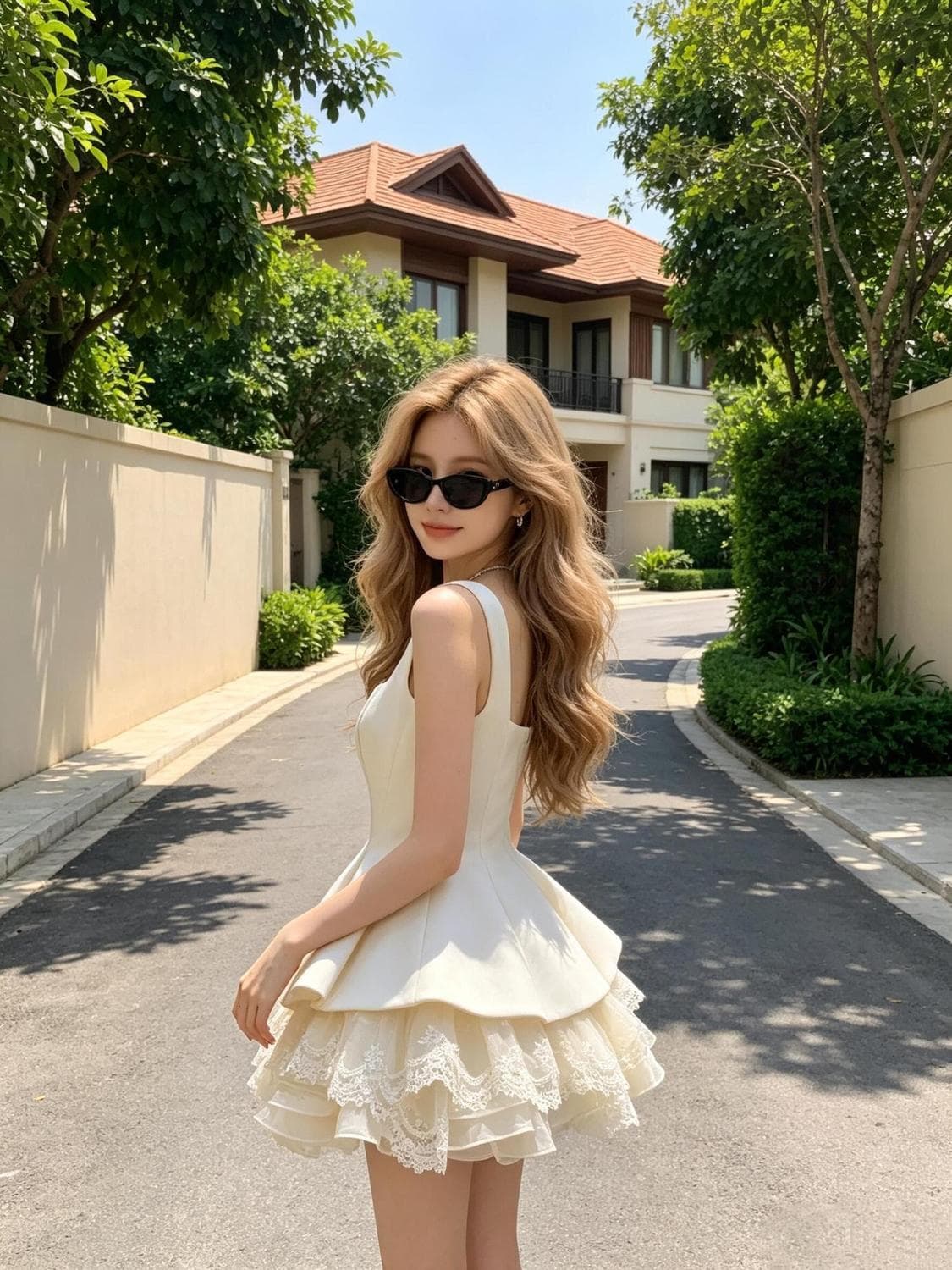 순수한 욕망 레이스 조각 레이스 슬립 여성 드레스 주름 허리 수축 슬림해 보이는 공주 퍼프 A라인 스커트 여름 통기성 이미지 3