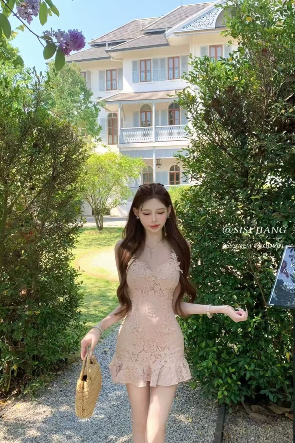 프랑스식 명문 여성 천 금빛 바람 고급 센스 슬립 드레스 레이스 조각 허리 수축 슬림해 보이는 프릴 미니 스커트 ins 이미지 5