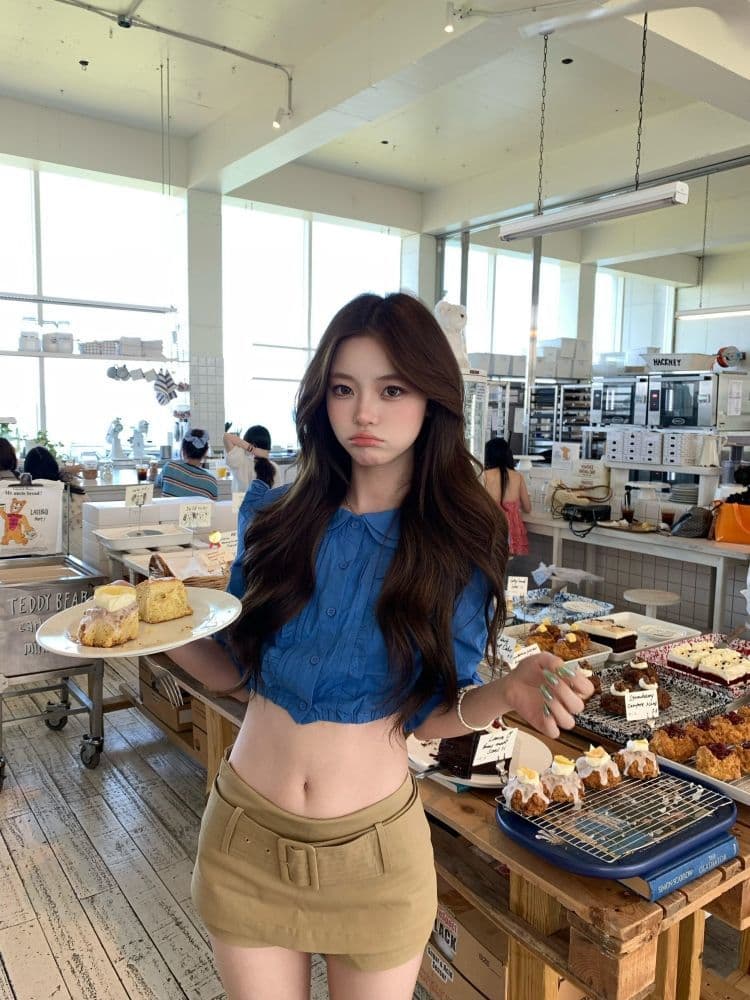 한 부서 순수한 욕망 핫걸 패션 파란색 디자인 프릴 쇼트 스타일 맨위 로우 웨이스트 타이트 스커트 반신 미니 스커트 투피스 세트