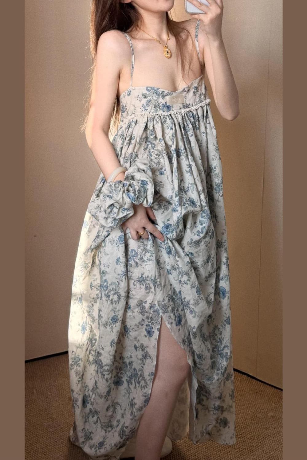 프랑스식 순수한 욕망 바람 핫걸 꽃무늬 슬립 롱 스커트 해변가 휴가 바람 분위기 센스 품격 여름 새로운 드레스 이미지 5