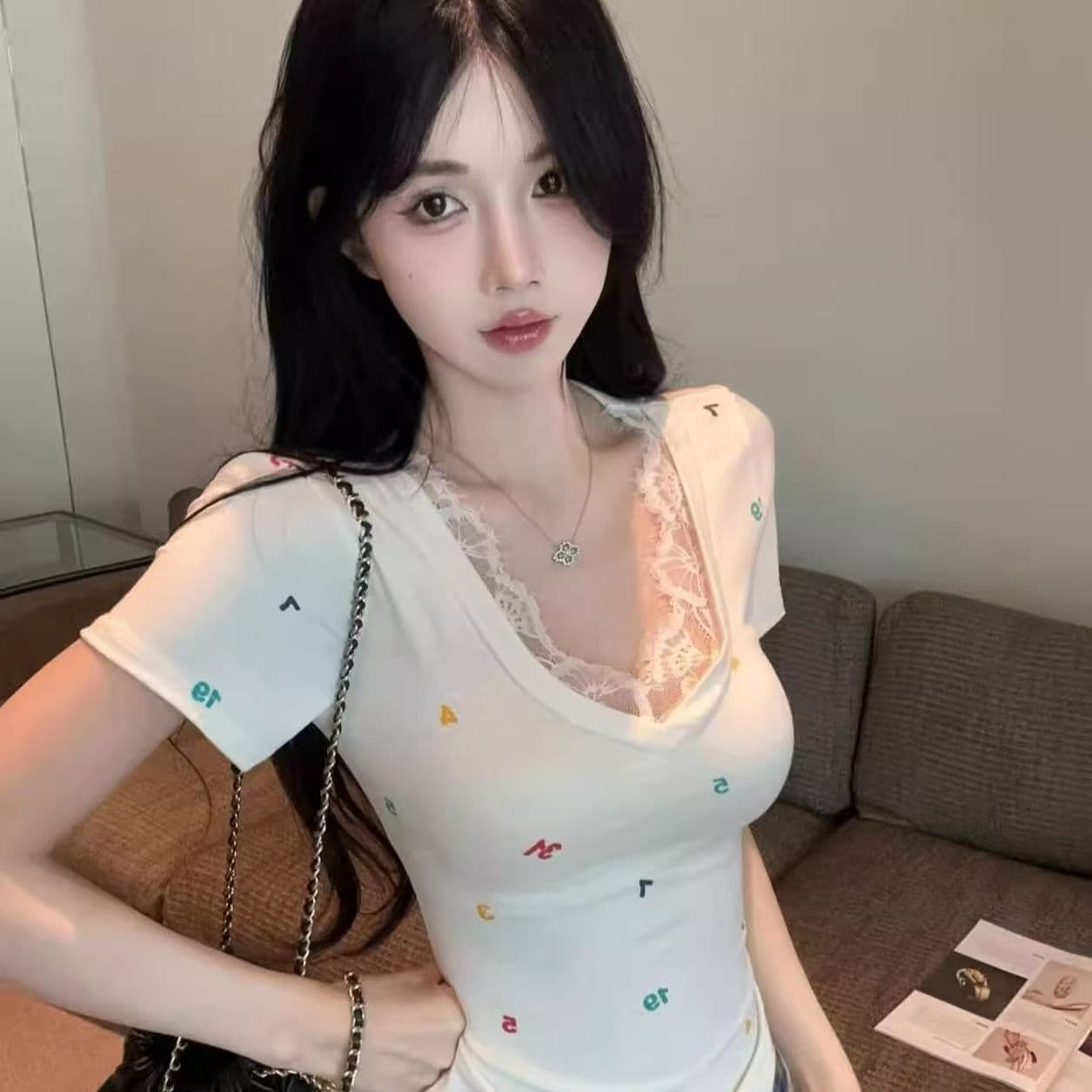 아메리칸 레트로 반팔 티셔츠 여성 디자인 센스 작은 대중 패션 Chic 슈퍼 잘 생긴 맨위 ins 이미지 4
