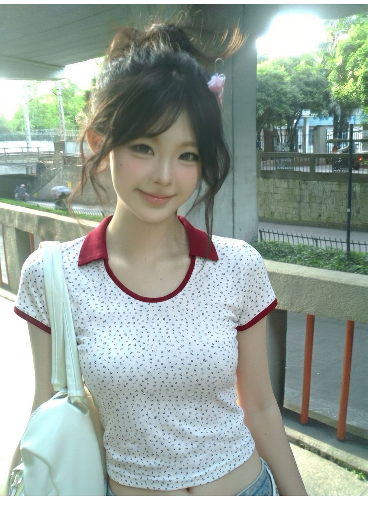 한 부서 꽃무늬 도트 무늬 폴로 칼라 반팔 티셔츠 여름 몸매 가꾸기 맨위 이미지 2