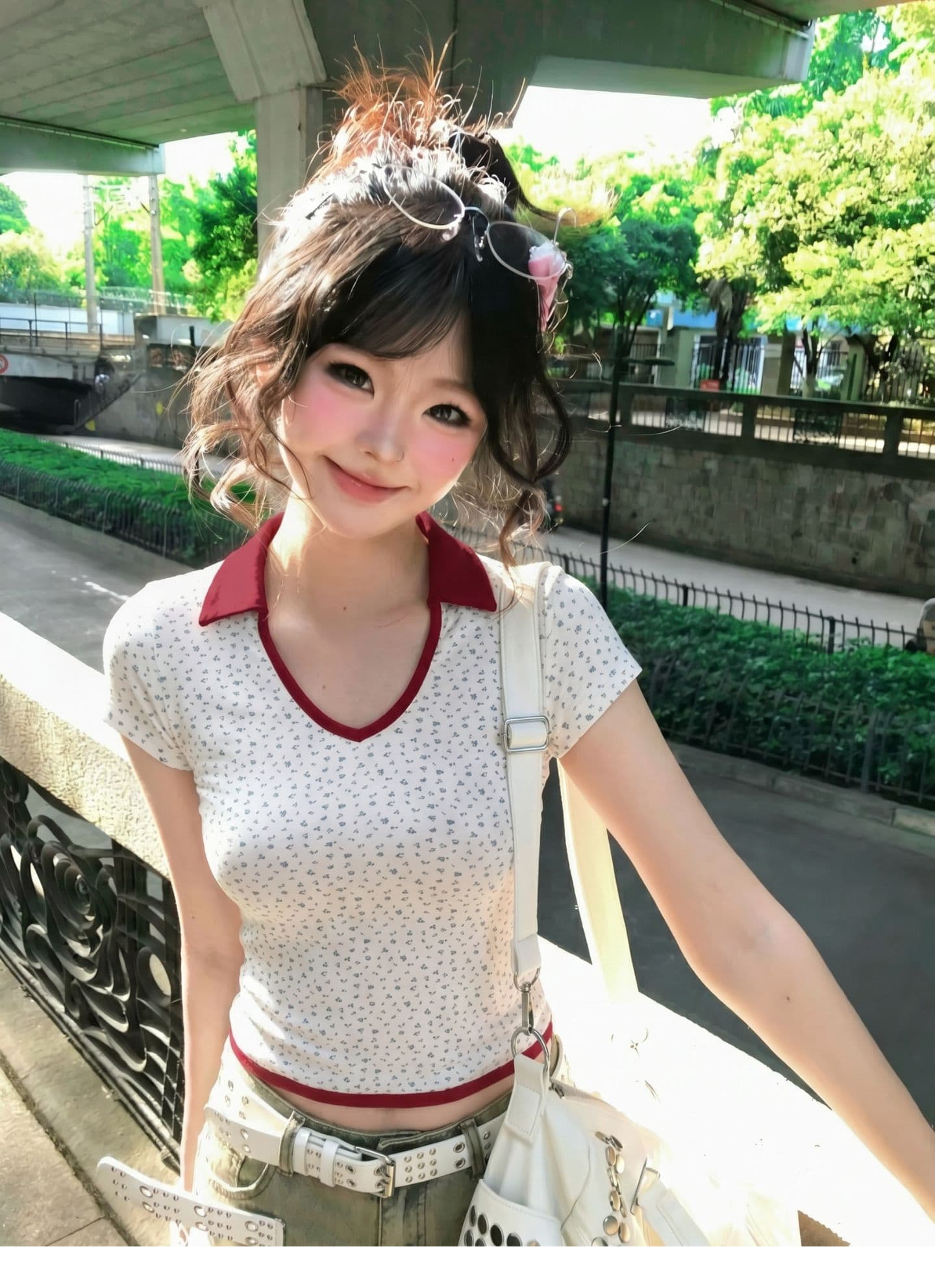 한 부서 꽃무늬 도트 무늬 폴로 칼라 반팔 티셔츠 여름 몸매 가꾸기 맨위