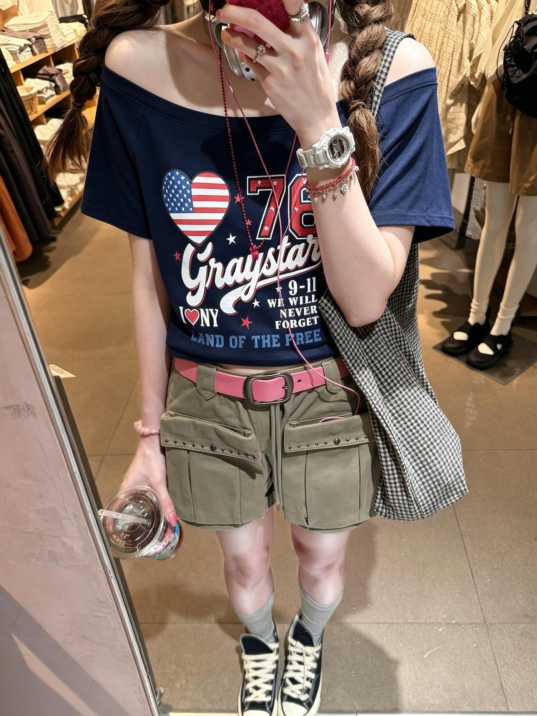 얼음 도자기 면 32 원본 순면 당겨 프레임 200그램 95 면 5 암모니아 Lun 슈퍼 쿨 미끄러짐 비스듬한 오프숄더 반팔 티셔츠 여성 이미지 4