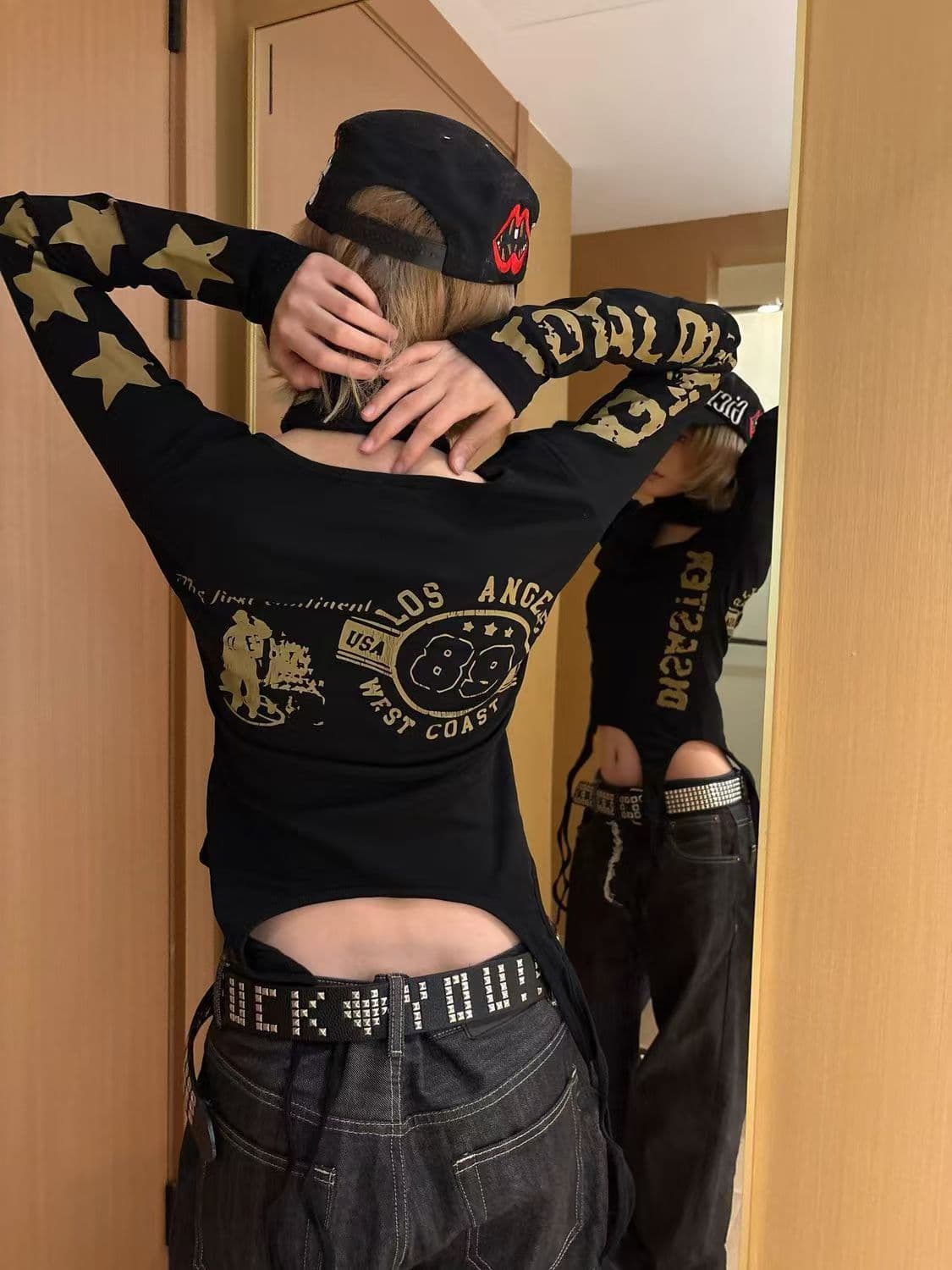 아메리칸 거리 바람 별 알파벳 동점 로프 긴팔 티셔츠 여성 핫걸 바람 슬림해 보이는 몸매 가꾸기 봄 가을 새로운 맨위 트렌디 이미지 4