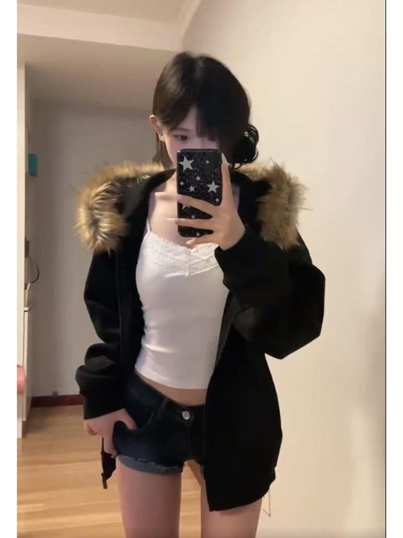 아메리칸 조수 브랜드 모피 칼라 지퍼 오픈 가디건 후드 티 스웨터 여성 가을 겨울철 커플 고급 센스 캐주얼 재킷 트렌디 이미지 4