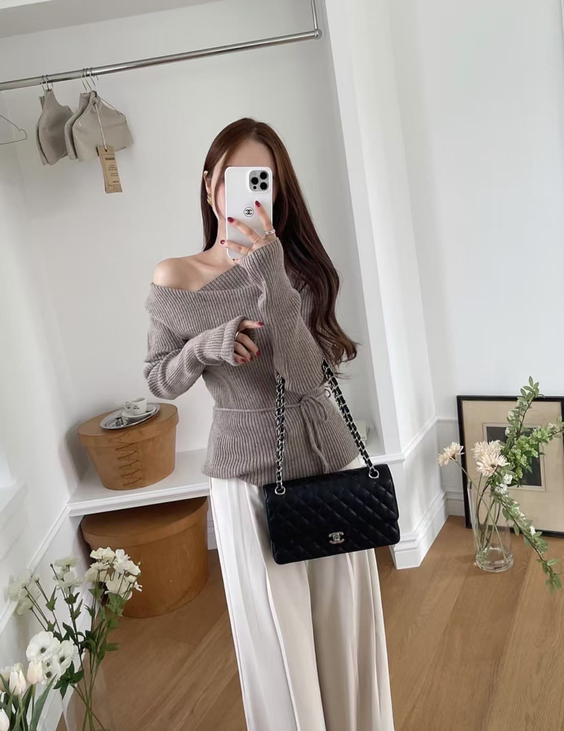 있음 선적 사이즈 업데이트 chic 이른 봄 디자인 센스 V넥 레이스업 긴팔 니트 스웨터 여성 몸매 가꾸기 슬림해 보이는 맨위 상세 이미지 14