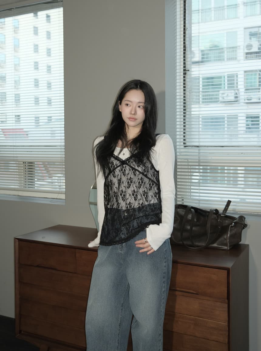 있음 선적 사이즈 업데이트 한국 chic 봄 새로운 레이스 V넥 스택 착용 외부 가져 가라. 품격 캐미솔 상세 이미지 2