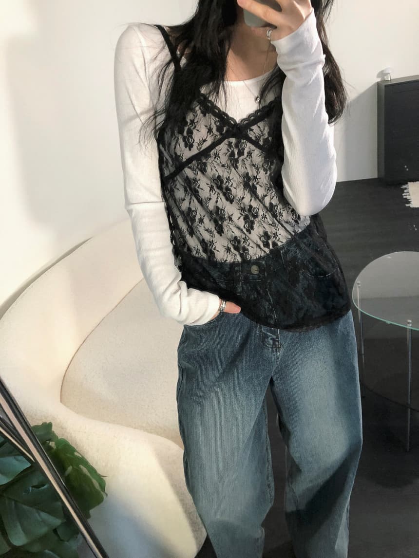 있음 선적 사이즈 업데이트 한국 chic 봄 새로운 레이스 V넥 스택 착용 외부 가져 가라. 품격 캐미솔 상세 이미지 34